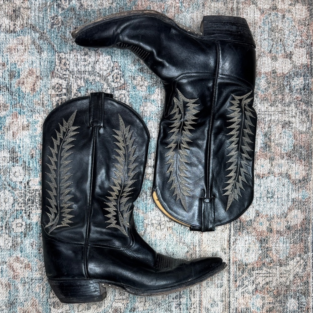 Tony Lama 6924 Men’s Black Leather Boots Vintage Western Cowboy Pointed Toe 11D - Picture 4 of 17